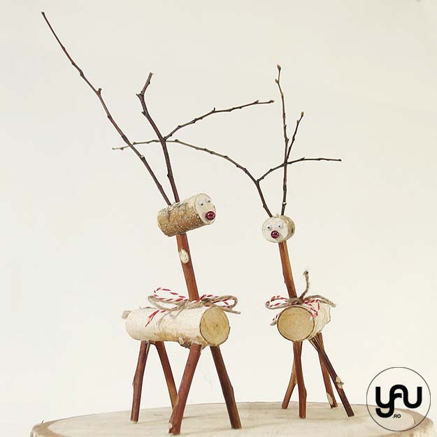 Figurine din lemn "CREATURILE PADURII" - familie de cerbi, 2 adulti si 2 pui | 4 buc