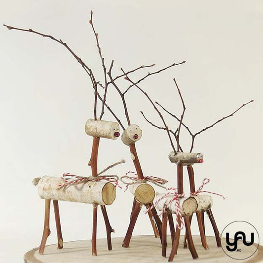 Figurine din lemn "CREATURILE PADURII" - familie de cerbi, 2 adulti si 2 pui | 4 buc